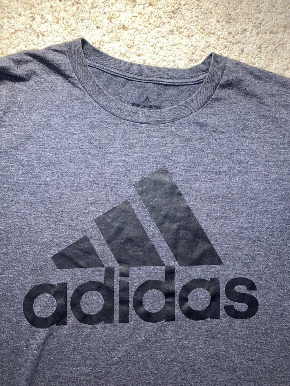 Adidas Mens XL Active Gray Amplifier Tee Black Logo Athletic Graphic Shirt